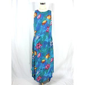 Spencer Jeremy SILK Tropical Floral Kerchief Sundress Tank Maxi Dress Blue 10